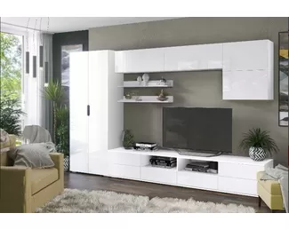 Гостиная Лия 2 со шкафом - Белый  /Белый глянец (Рикко)