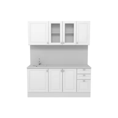 Кухня Ева 1.8 м со стеклом - Белый софт (Горизонт)