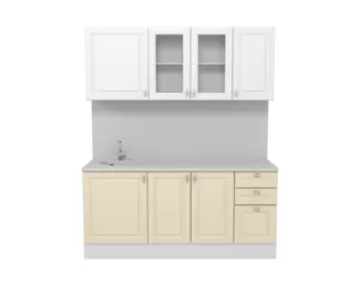 Кухня Ева 1.8 м со стеклом - Тирамису/Белый софт (Горизонт)