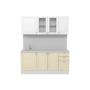 Кухня Ева 1.8 м со стеклом - Тирамису/Белый софт (Горизонт)