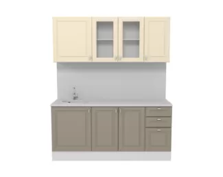 Кухня Ева 1.8 м со стеклом - (Мокко/Тирамису софт (Горизонт)