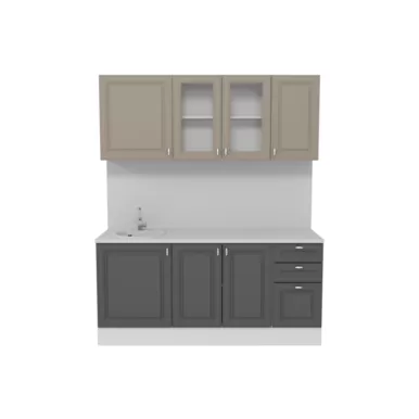 Кухня Ева 1.8 м со стеклом - Графит/Мокко софт (Горизонт)