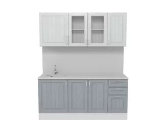 Кухня Принцесса 1.8 м со стеклом - Серый/Арктик (Горизонт)