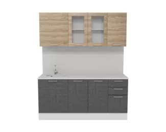 Кухня Лофт/Полонез 1.8 м со стеклом - Камень Арья/Сосна Бран (Горизонт)