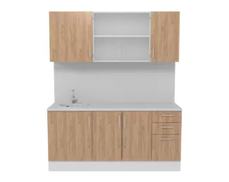 Кухня Европа 1.8 м со стеклом - Крафт золотой (Горизонт)