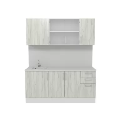 Кухня Европа 1.8 м со стеклом - Крафт белый (Горизонт)
