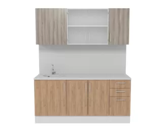 Кухня Европа 1.8 м со стеклом - Крафт золотой/Таормино (Горизонт)