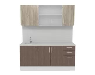 Кухня Европа 1.8 м со стеклом - Мор дерево/Крафт серый (Горизонт)