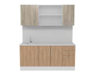 Кухня Европа 1.8 м со стеклом - Крафт золотой/Крафт серый (Горизонт)