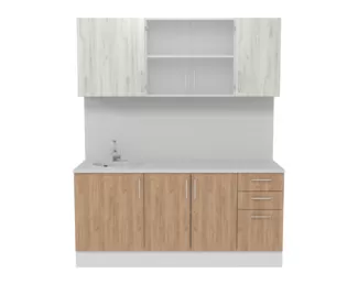 Кухня Европа 1.8 м со стеклом - Крафт золотой/Крафт белый (Горизонт)