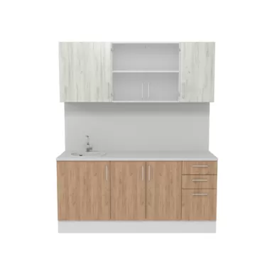 Кухня Европа 1.8 м со стеклом - Крафт золотой/Крафт белый (Горизонт)