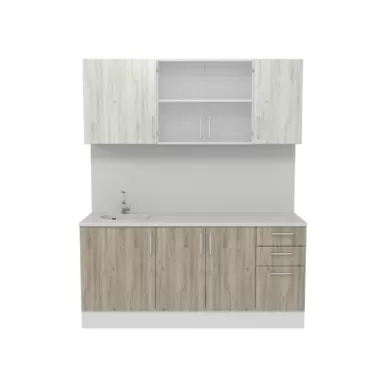 Кухня Европа 1.8 м со стеклом - Крафт серый/Крафт белый (Горизонт)