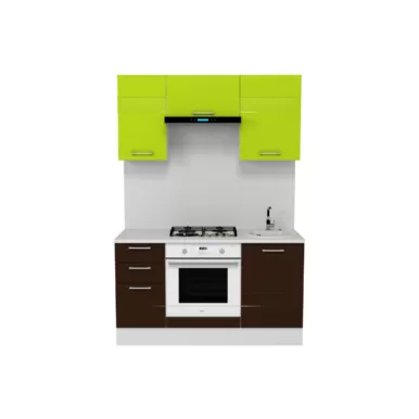 Кухня Люкс 1.5 м - Шоколад Глянец/Лайм Глянец (Горизонт)