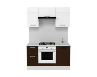 Кухня Люкс 1.5 м - Шоколад Глянец/Белый Глянец (Горизонт)