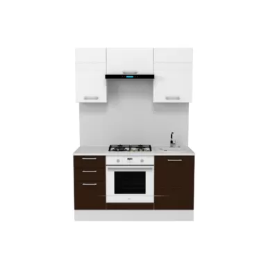 Кухня Люкс 1.5 м - Шоколад Глянец/Белый Глянец (Горизонт)