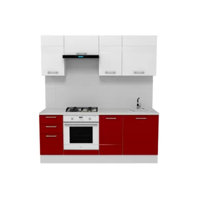 Кухня Люкс 2.0 м - Рубин Глянец/Белый Глянец (Горизонт)