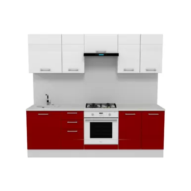 Кухня Люкс 2.4 м - Рубин Глянец/Белый Глянец (Горизонт)