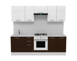 Кухня Люкс 2.4 м - Шоколад Глянец/Белый Глянец (Горизонт)