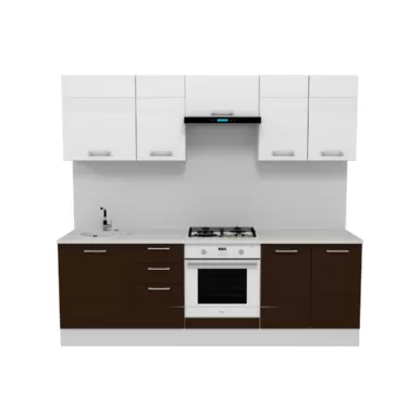 Кухня Люкс 2.4 м - Шоколад Глянец/Белый Глянец (Горизонт)