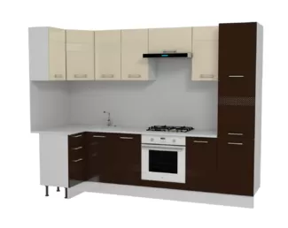 Кухня угловая Люкс 2.85 м (Шоколад Глянец/Ваниль Глянец) Горизонт