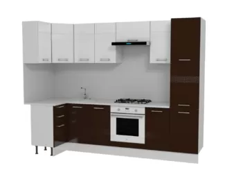 Кухня угловая Люкс 2.85 м (Шоколад Глянец/Белый Глянец) Горизонт