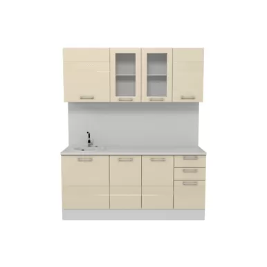 Кухня Люкс 1.8 м со стеклом - Ваниль Глянец (Горизонт)