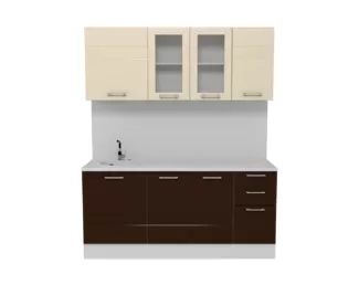 Кухня Люкс 1.8 м со стеклом - Шоколад Глянец/Ваниль Глянец (Горизонт)