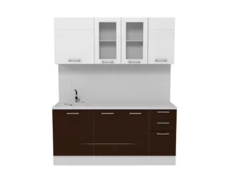 Кухня Люкс 1.8 м со стеклом - Шоколад Глянец/Белый Глянец (Горизонт)