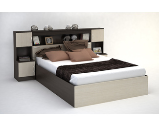 Кровать Бася КР 552 с прикроватным блоком (Венге/Белфорт) Стендмебель