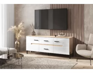 Тумба ТВ Ким (металл) - Сонома / Белый глянец (МИФ)