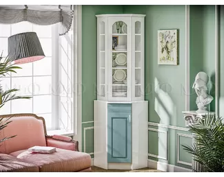 Буфет угловой Констанция (Белый матовый/Голубой)