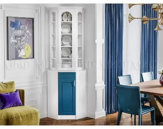 Буфет угловой Констанция (Белый матовый/Джинс)