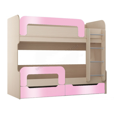Кровать-чердак Юниор-1 (Розовый металлик/Дуб беленый) МИФ