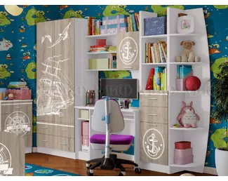 Стенка Юниор-2 Немо ЛДСП (Дуб сонома/Белый) МИФ