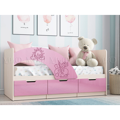 Кровать Юниор-3 (Розовый металлик/Дуб беленый) МИФ