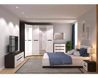 Спальня Вегас - Комплект 3 - Белый глянец/Венге (Горизонт)