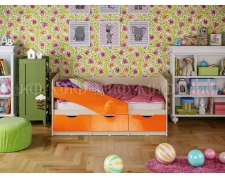 Кровать Бабочки 1.6*0.8м (Оранжевый металлик / Дуб беленый) МИФ