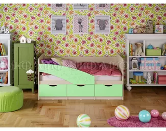 Кровать Бабочки 1.6*0.8м (Салатовый матовый / Дуб беленый) МИФ