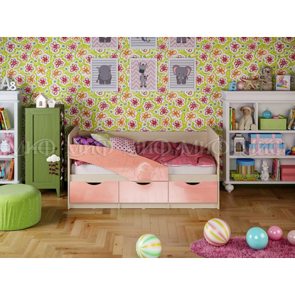 Кровать Бабочки 1.8*0.8м (Розовый металлик / Дуб беленый) МИФ