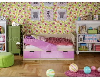 Кровать Бабочки 1.8*0.8м (Сиреневый металлик / Дуб беленый) МИФ