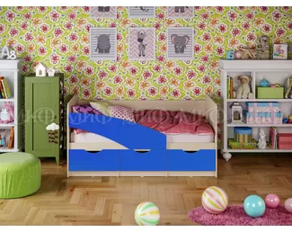 Кровать Бабочки 1.8*0.8м (Синий матовый / Дуб беленый) МИФ
