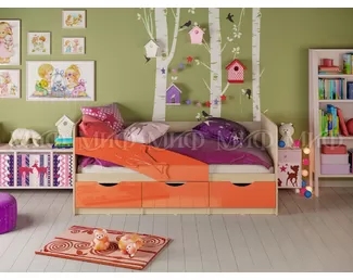 Кровать Дельфин 1.6*0.8м (Оранжевый металлик / Дуб беленый) МИФ