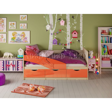 Кровать Дельфин 1.6*0.8м (Оранжевый металлик / Дуб беленый) МИФ