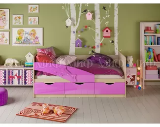 Кровать Дельфин 1.6*0.8м (Сиреневый металлик / Дуб беленый) МИФ