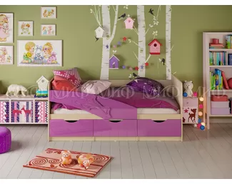Кровать Дельфин 1.8*0.8м (Фиолетовый металлик / Дуб беленый) МИФ