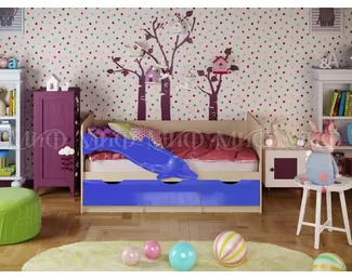 Кровать Дельфин-1, 1.6*0.8м  (Синий металлик / Дуб беленый) МИФ