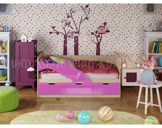 Кровать Дельфин-1, 1.6*0.8м  (Сиреневый металлик / Дуб беленый) МИФ
