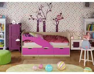 Кровать Дельфин-1, 1.6*0.8м  (Сиреневый матовый / Дуб беленый) МИФ