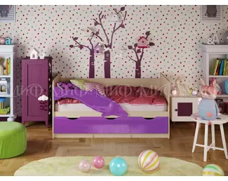 Кровать Дельфин-1, 1.8*0.8м  (Фиолетовый металлик / Дуб беленый) МИФ