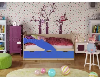 Кровать Дельфин-1, 1.8*0.8м  (Синий матовый / Дуб беленый) МИФ